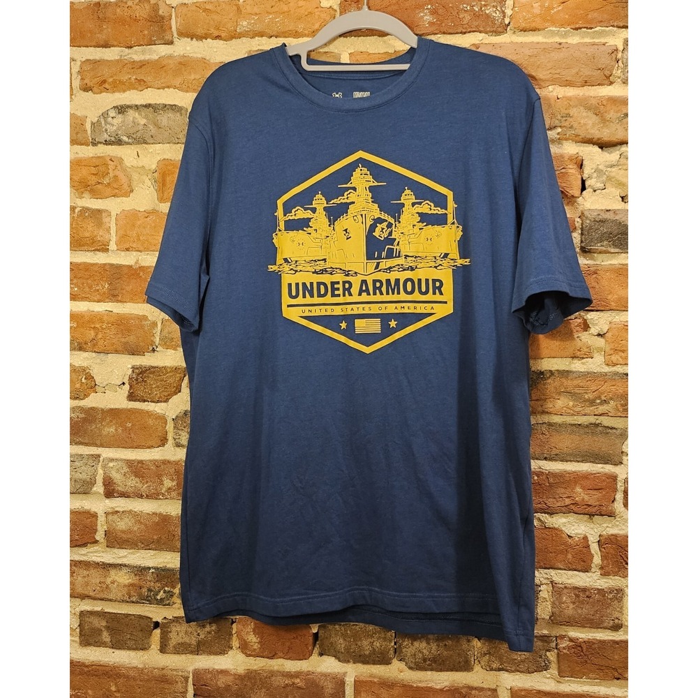 UNDER ARMOUR Loose Mens T-Shirt Short‎ Sleeve Heat Gear Medium  Logo Navy Blue